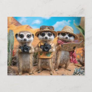 Meerkats Dressed as Tourists with Cameras and Maps Holiday Postcard