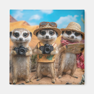 Meerkats Dressed as Tourists with Cameras and Maps Magnet