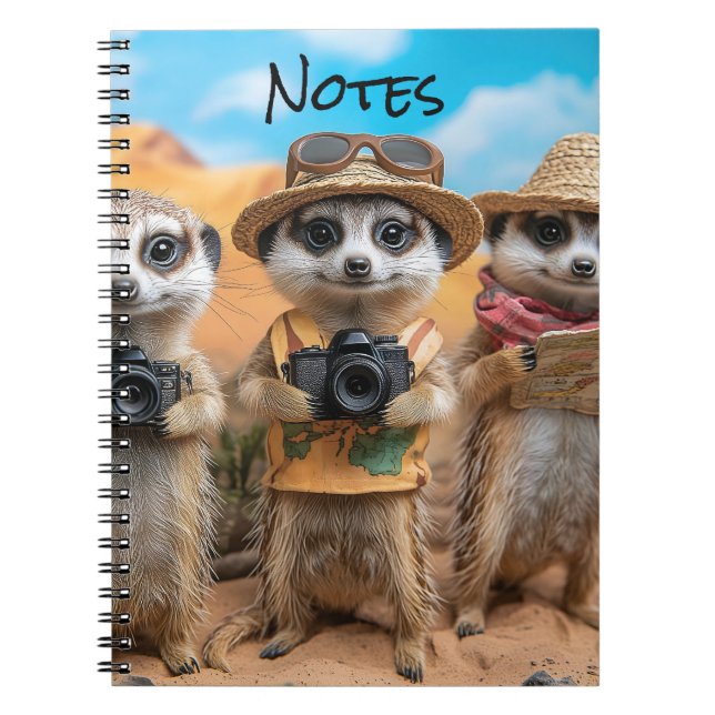 Meerkats Dressed as Tourists with Cameras and Maps Notebook (Front)