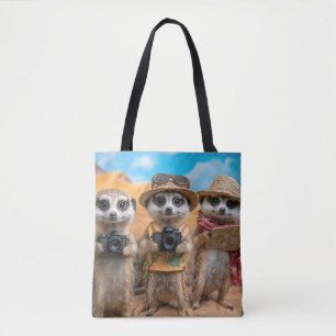Meerkats Dressed as Tourists with Cameras and Maps Tote Bag