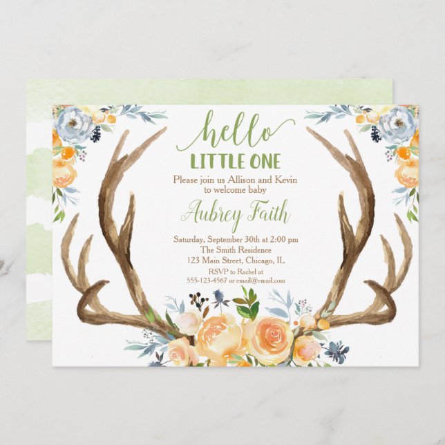 Meet and greet sip and see gender neutral antlers invitation (Front/Back)