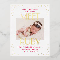 Meet Baby Foil Birth Announcement Postcard