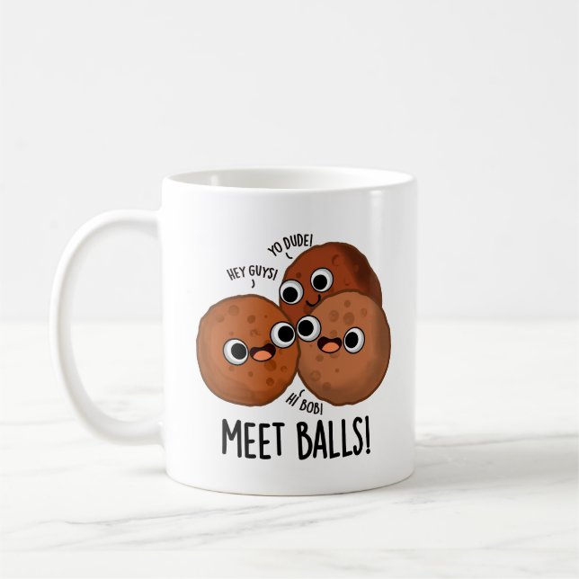 Meet-balls Funny Social Meatball Pun  Coffee Mug (Left)
