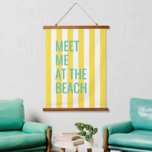Meet Me At The Beach Yellow Cabana Stripe Hanging Tapestry