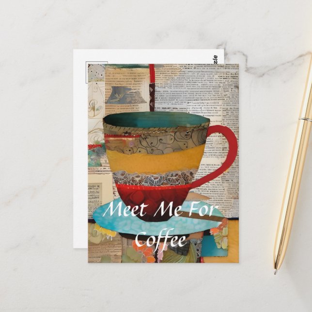 Meet Me For Coffee Collage Postcard (Front/Back In Situ)