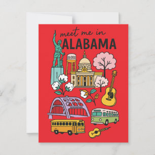 Meet Me In Alabama Iconic Landmarks Retro Postcard