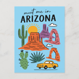 Meet Me In Arizona Retro Desert Cactus Red Rocks Postcard