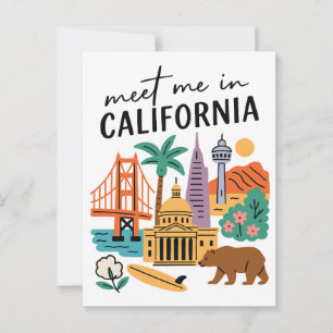 Meet Me In California Golden Gate Bear Surf Postcard