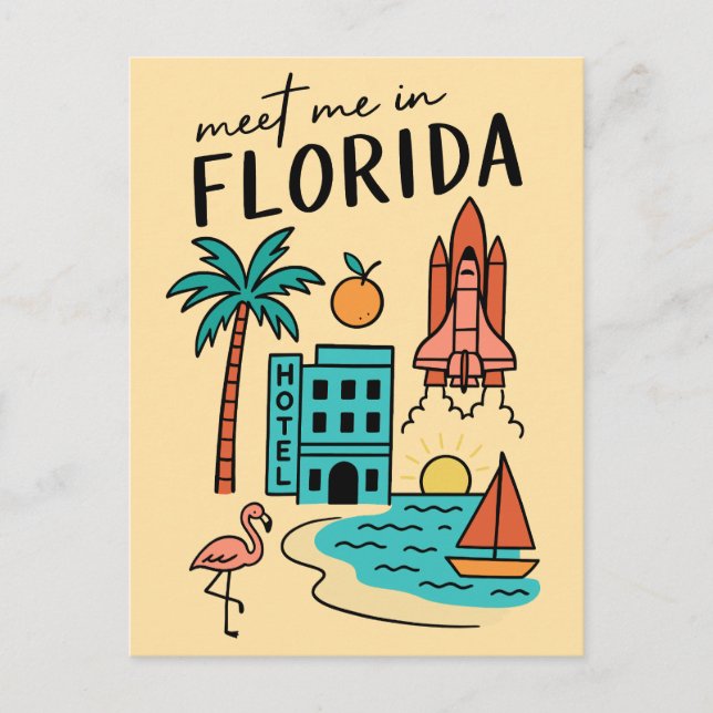Meet Me In Florida Beach Vacation Miami Flamingo Postcard (Front)