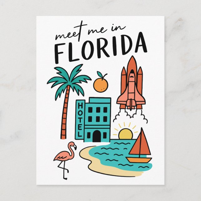 Meet Me In Florida Beach Vacation Miami Flamingo Postcard (Front)