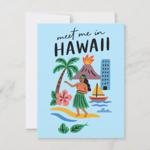 Meet Me In Hawaii Retro Hula Dancer Beach Postcard