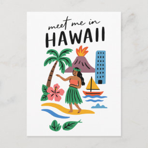 Meet Me In Hawaii Tropical Hula Dancer Beach Postcard