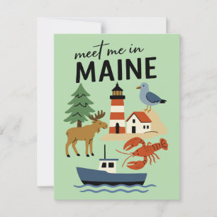 Meet Me In Maine Coastal New England Retro Postcard