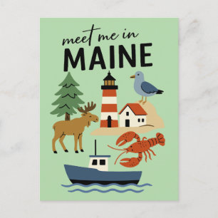 Meet Me In Maine Coastal New England Retro Postcard