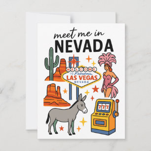 Meet Me In Nevada Las Vegas Showgirl Donkey Postcard