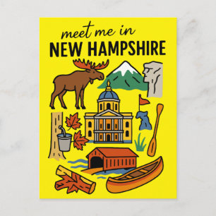 Meet Me In New Hampshire Mountains Retro Icons Postcard
