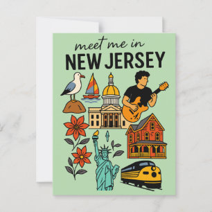 Meet Me In New Jersey Shore Landmarks Retro Postcard