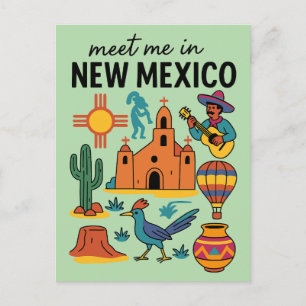 Meet Me In New Mexico Southwest Retro Postcard