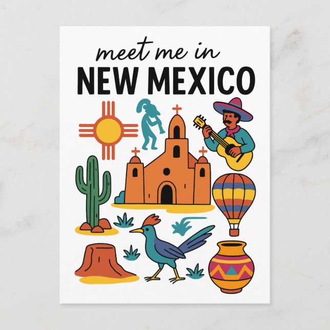 Meet Me In New Mexico Southwest Zia Hot Air Postcard (Front)