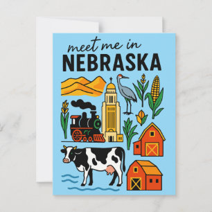 Meet Me In New Nebraska Retro Landmarks Icons Postcard