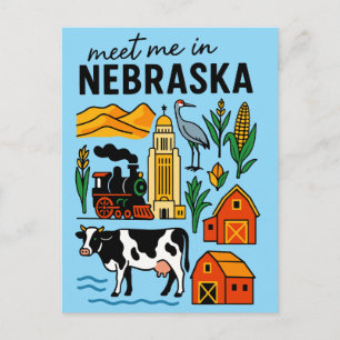 Meet Me In New Nebraska Retro Landmarks Icons Postcard
