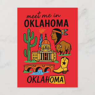 Meet Me In Oklahoma Retro Native American Cowboy Postcard