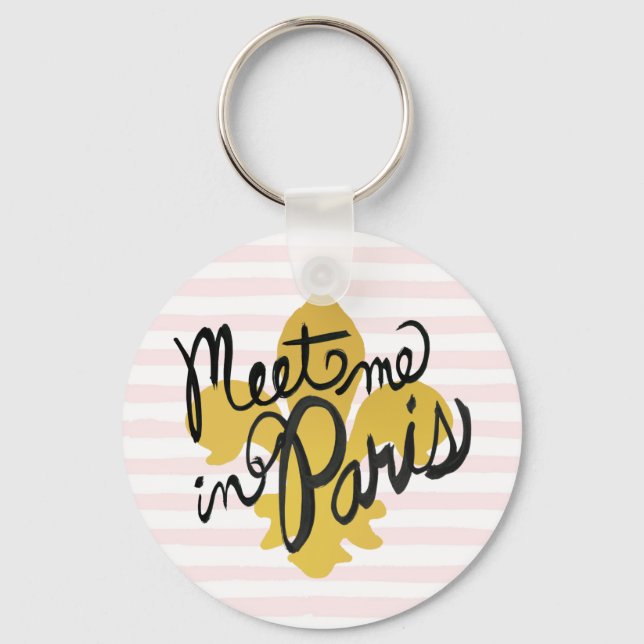 Meet Me in Paris Black and Gold Key Ring (Front)
