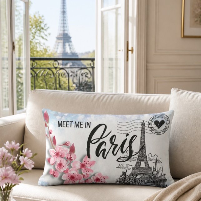 Meet Me in Paris Lumbar Pillow (Creator Uploaded)