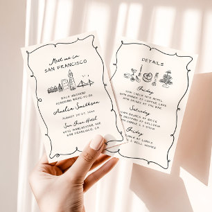 Meet Me In San Francisco Hand Drawn Bachelorette Invitation