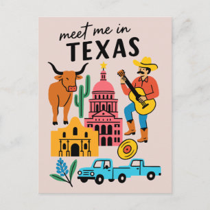 Meet Me In Texas Retro Cowboy Austin Postcard