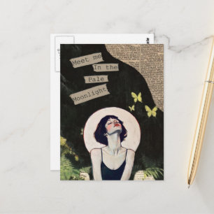 Meet Me in the Pale Moonlight Mixed Media Collage Postcard