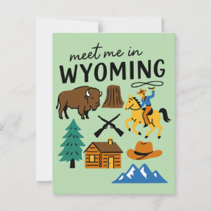 Meet Me In Wyoming Cowboy Bison Retro Postcard