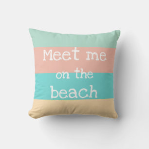 Meet Me on the Beach Retro Striped Throw Pillow