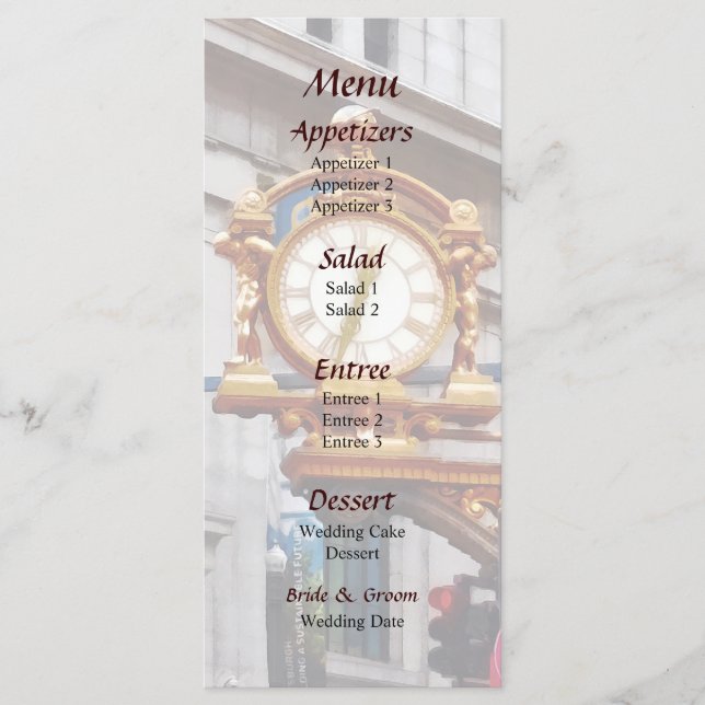 Meet Me Under the Clock Pittsburgh PA Wedding Menu (Front)