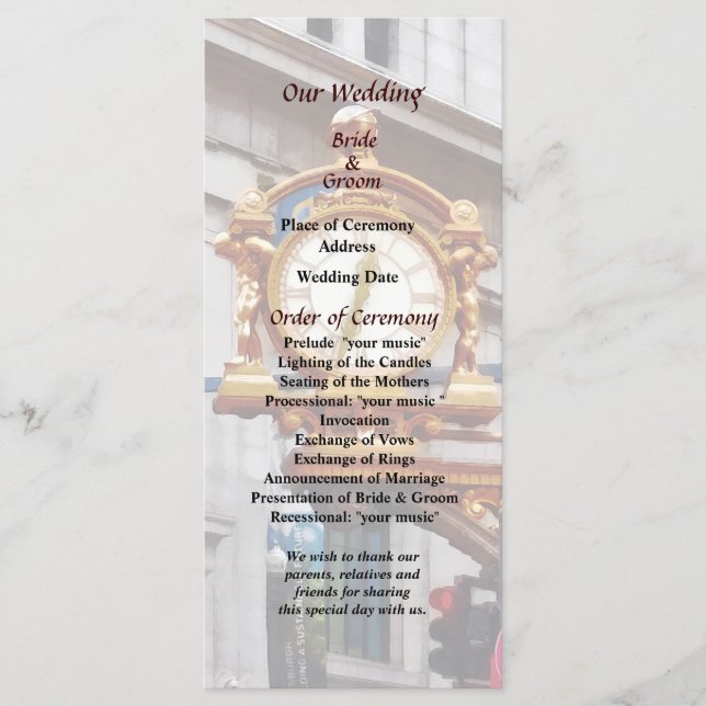 Meet Me Under the Clock Pittsburgh Wedding Program Programme (Front)