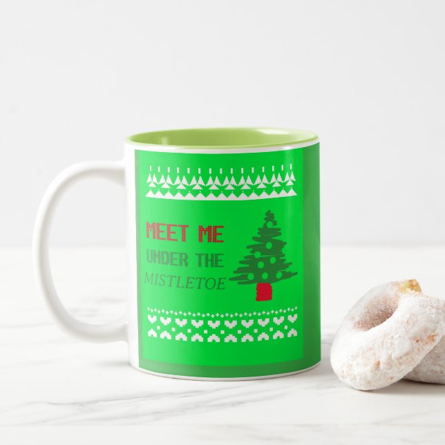Meet me under the mistletoe Two-Tone coffee mug (With Donut)