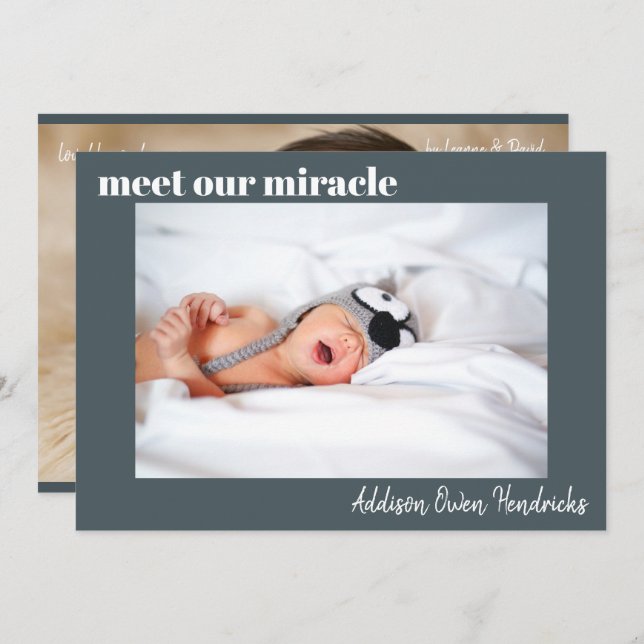 Meet Our Miracle | Baby Boy Birth Announcement (Front/Back)