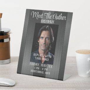 Meet The Author Sleek Grey Pedestal Sign