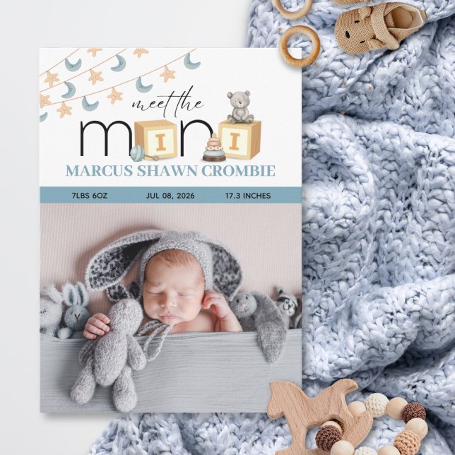Meet The Mini Blue Baby Birth Announcement Card (Creator Uploaded)