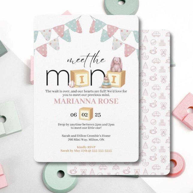 Meet The Mini Pink Baby Welcome Invitation (Adorable invitation to introduce your newborn with a special gathering)