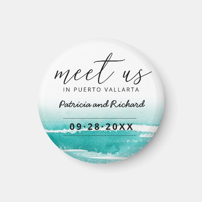 Meet Us In Destination Wedding Teal Save The Date Magnet (Front)