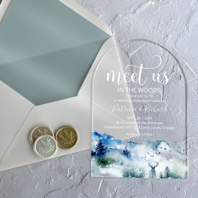 Meet Us In The Woods Forest Outdoor Wedding Acrylic Invitations (Creator Uploaded)