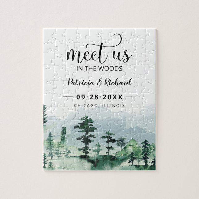 Meet Us In The Woods Outdoor Wedding Save The Date Jigsaw Puzzle (Vertical)