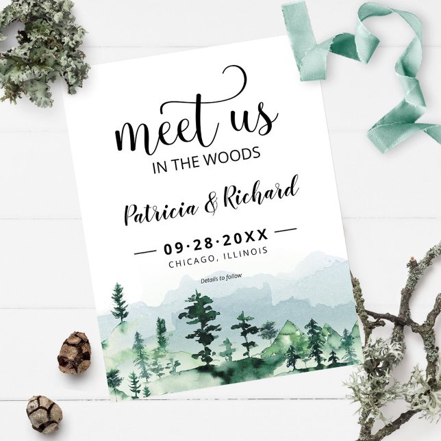 Meet Us In The Woods Outdoor Wedding Save The Date Postcard (Creator Uploaded)