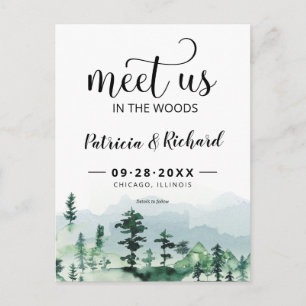 Meet Us In The Woods Outdoor Wedding Save The Date Postcard