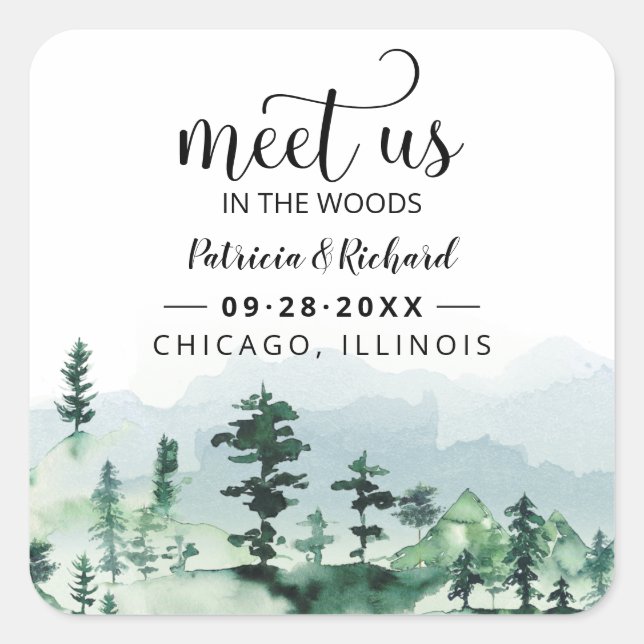 Meet Us In The Woods Outdoor Wedding Save The Date Square Sticker (Front)