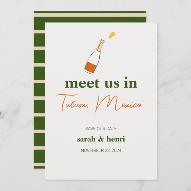 meet us in tulum wedding save the date invitation (Front/Back)