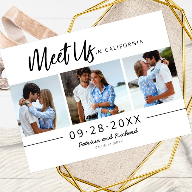 Meet Us In Wedding Save The Date 3 Photo Postcard (Creator Uploaded)