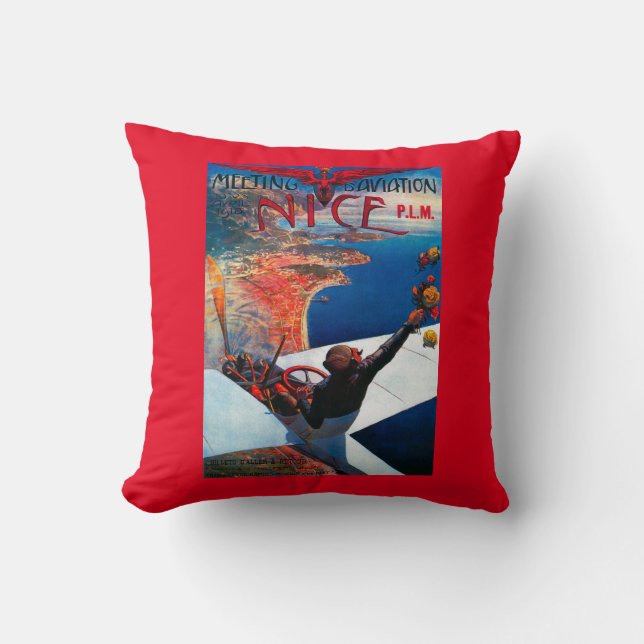 Meeting D' Aviation in Nice, France Poster Cushion (Front)