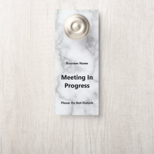 Meeting In Progress Faux White Marble Black Text Door Hanger